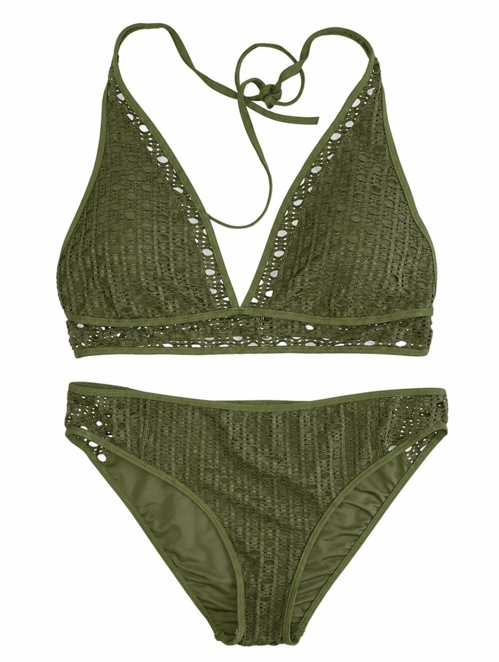 Carmen Marc Valvo Olive Green Crochet Halter Bikini NWT Size Large